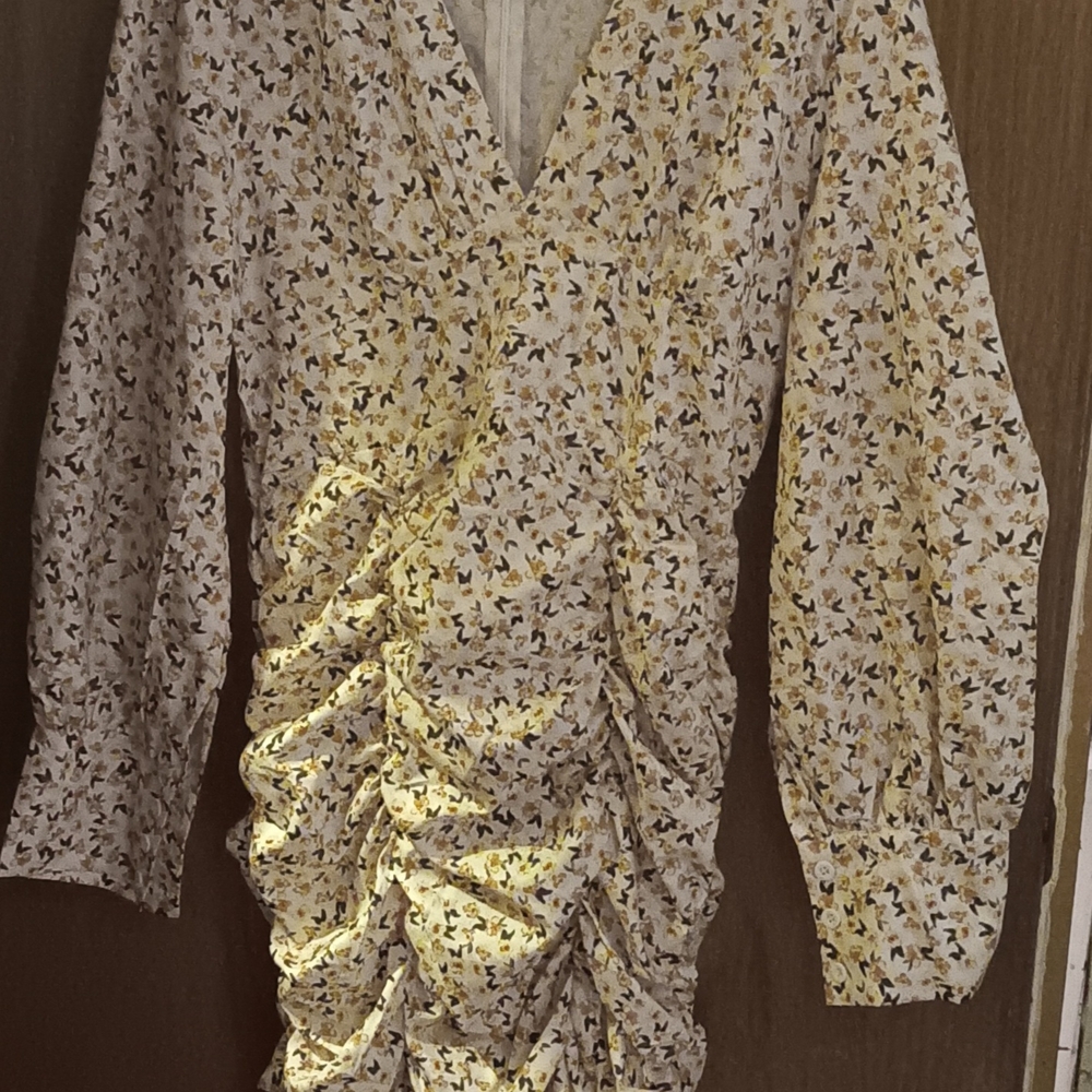 Floral Long Sleeve Ruched Short Dress XL(12-14)